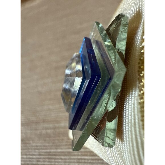 Vintage Geometric Brooch Pin With Blue & Clear Acrylic Layered Design Tiny - Picture 4 of 14